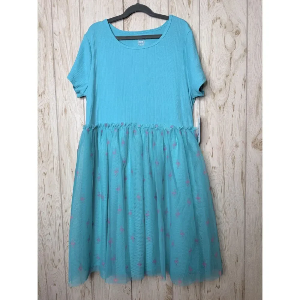 Wonder Nation Girls Tutu Dress with Short Sleeves Green Waterfall